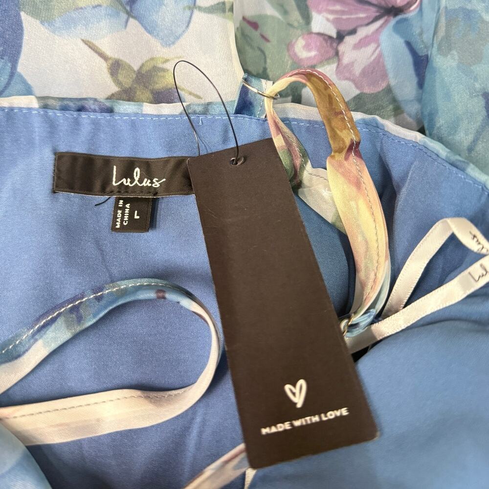 Lulus Cherished Aura Blue Multi Floral Organza Bustier Midi Dress size L NWT - Picture 4 of 6